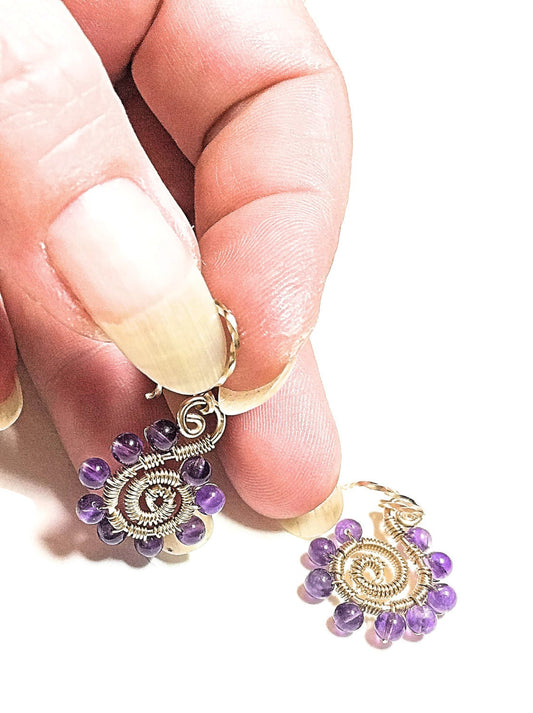 14kt gold amethyst spiral earrings