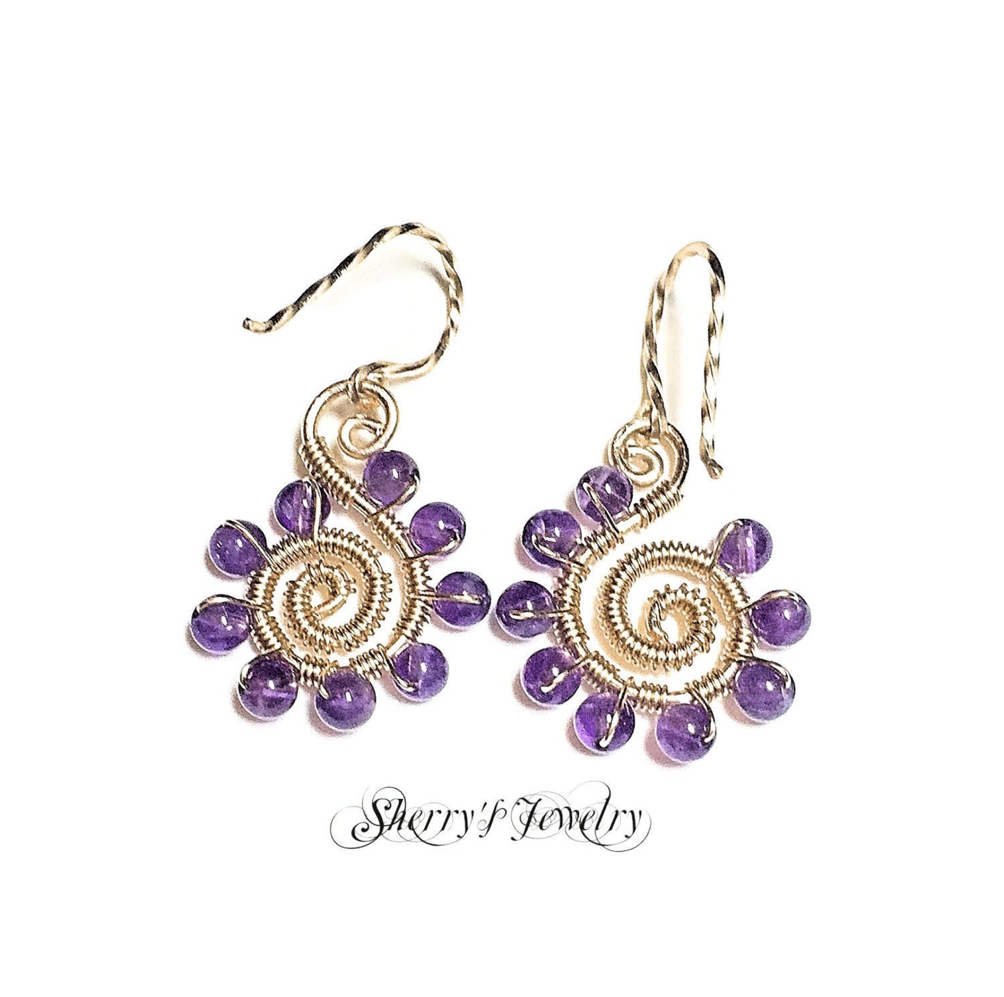14kt gold amethyst spiral earrings