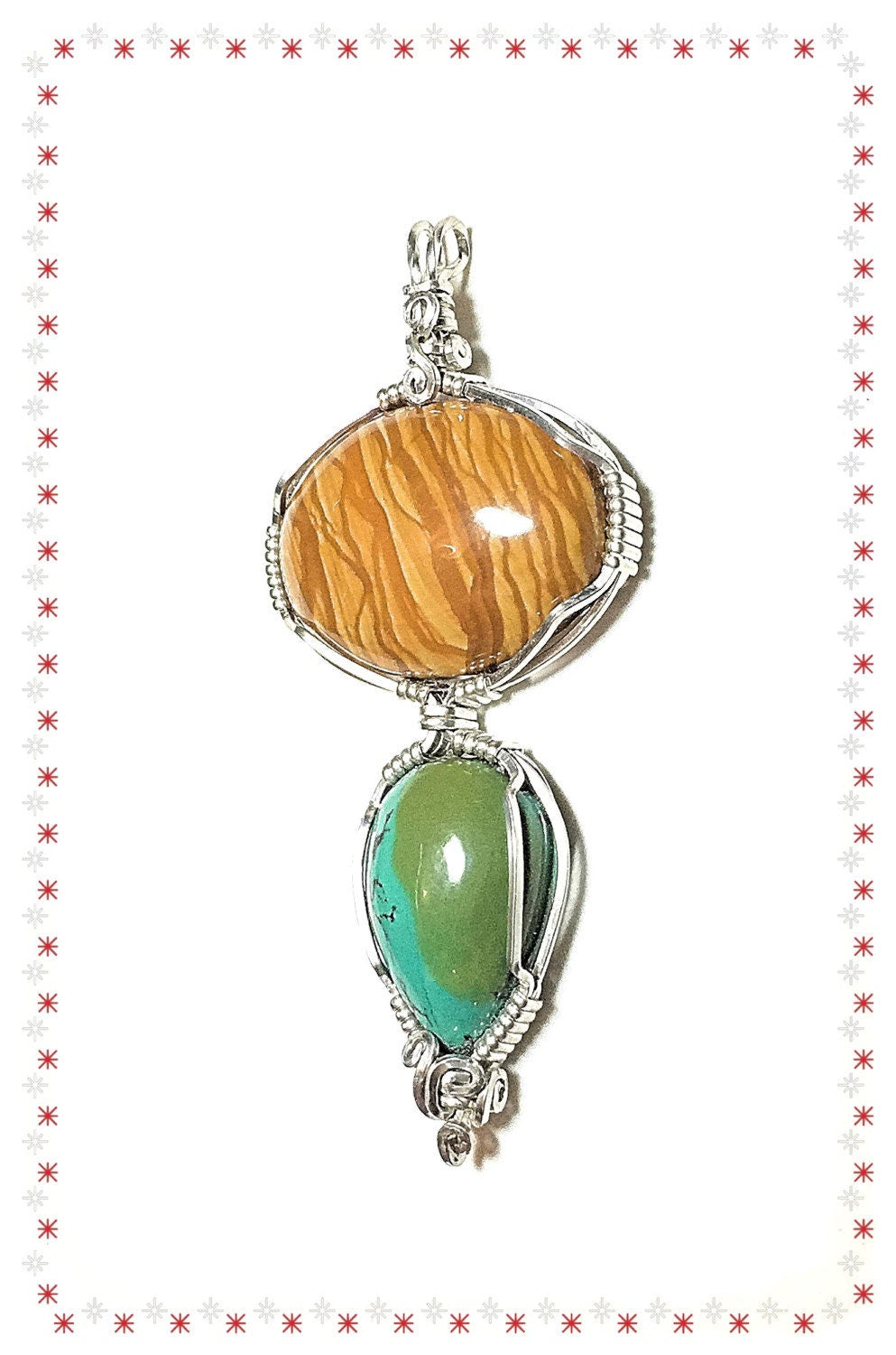 Handmade Scenic Jasper and Tibetan Turquoise Artisan Pendant