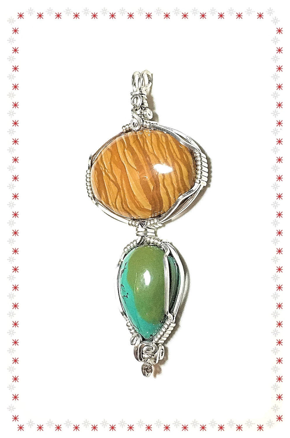 Handmade Scenic Jasper and Tibetan Turquoise Artisan Pendant