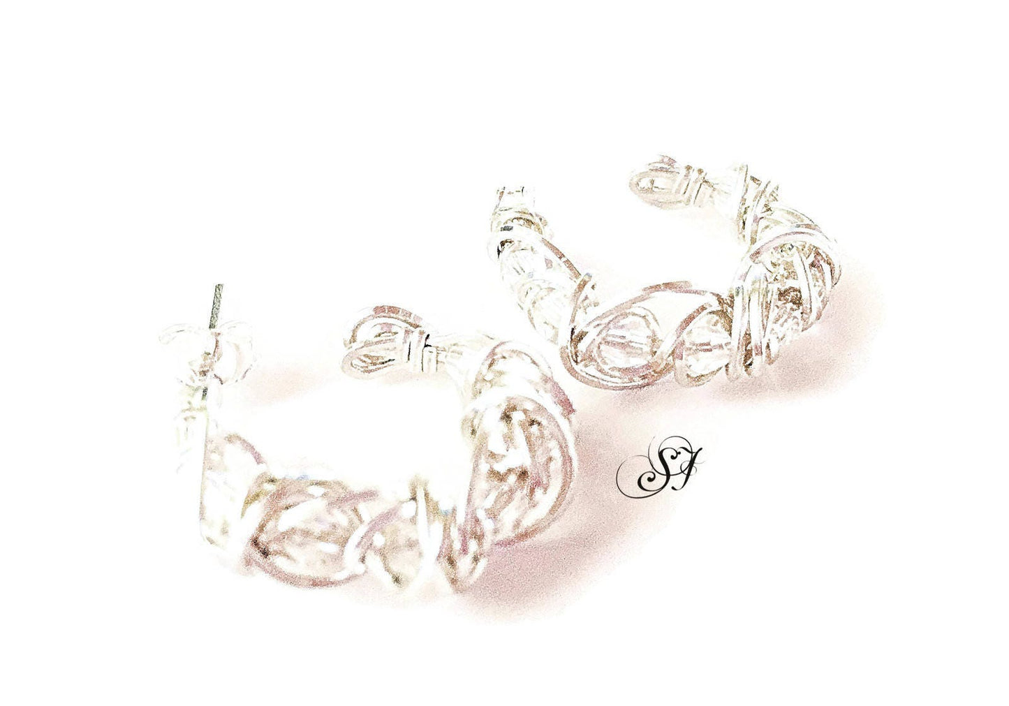 Silver swarovski crystal hoop earrings