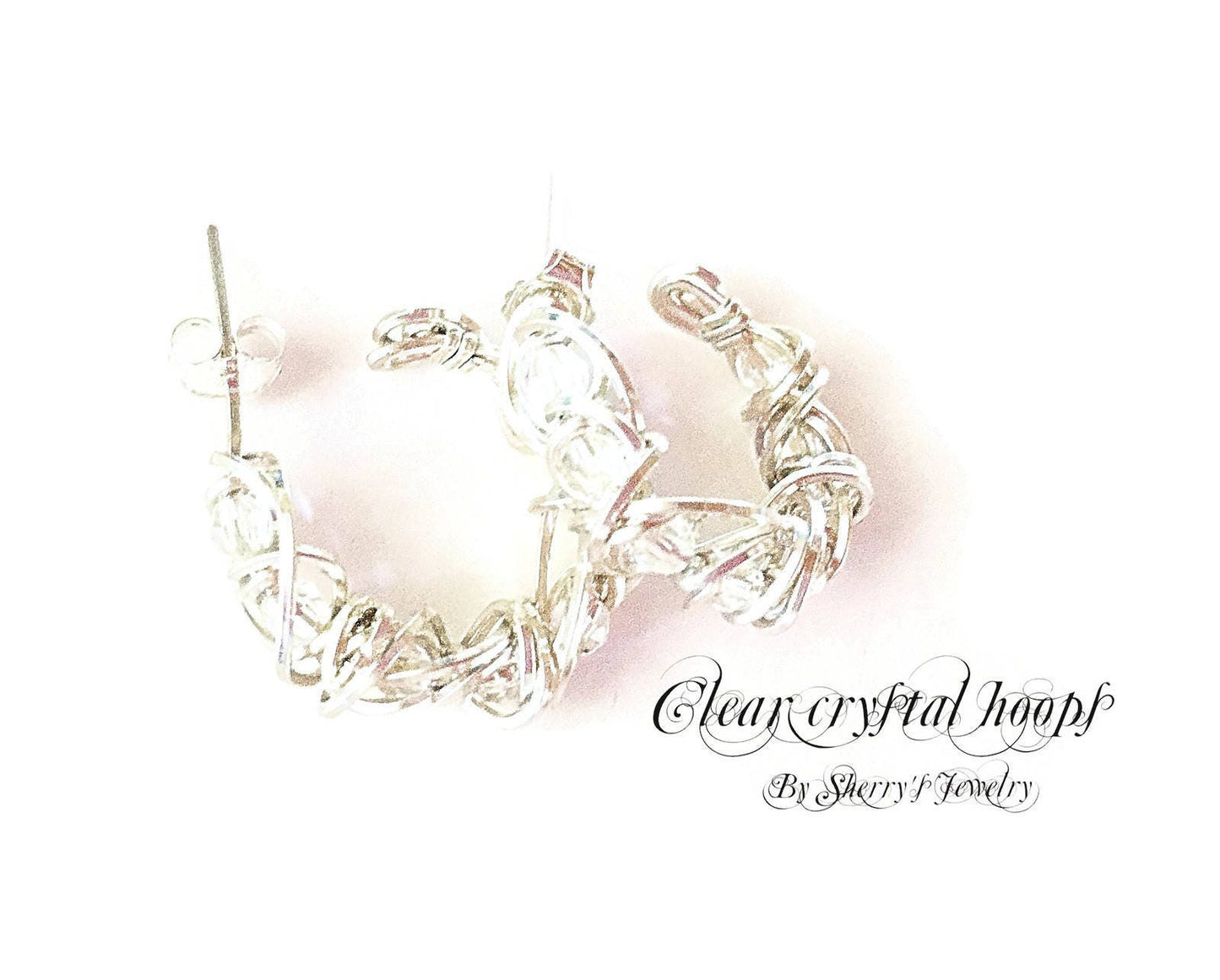 Silver swarovski crystal hoop earrings