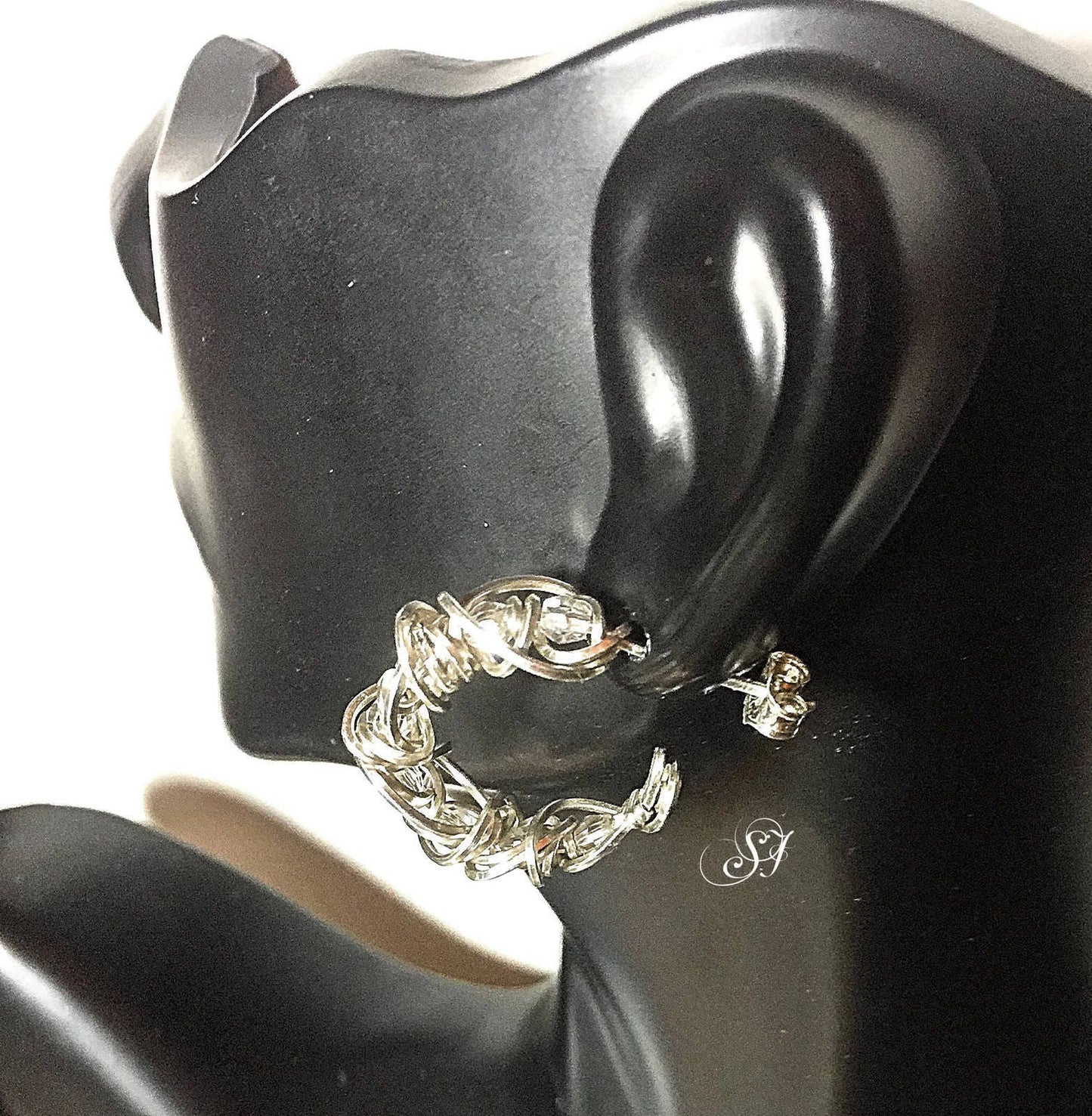 Silver swarovski crystal hoop earrings