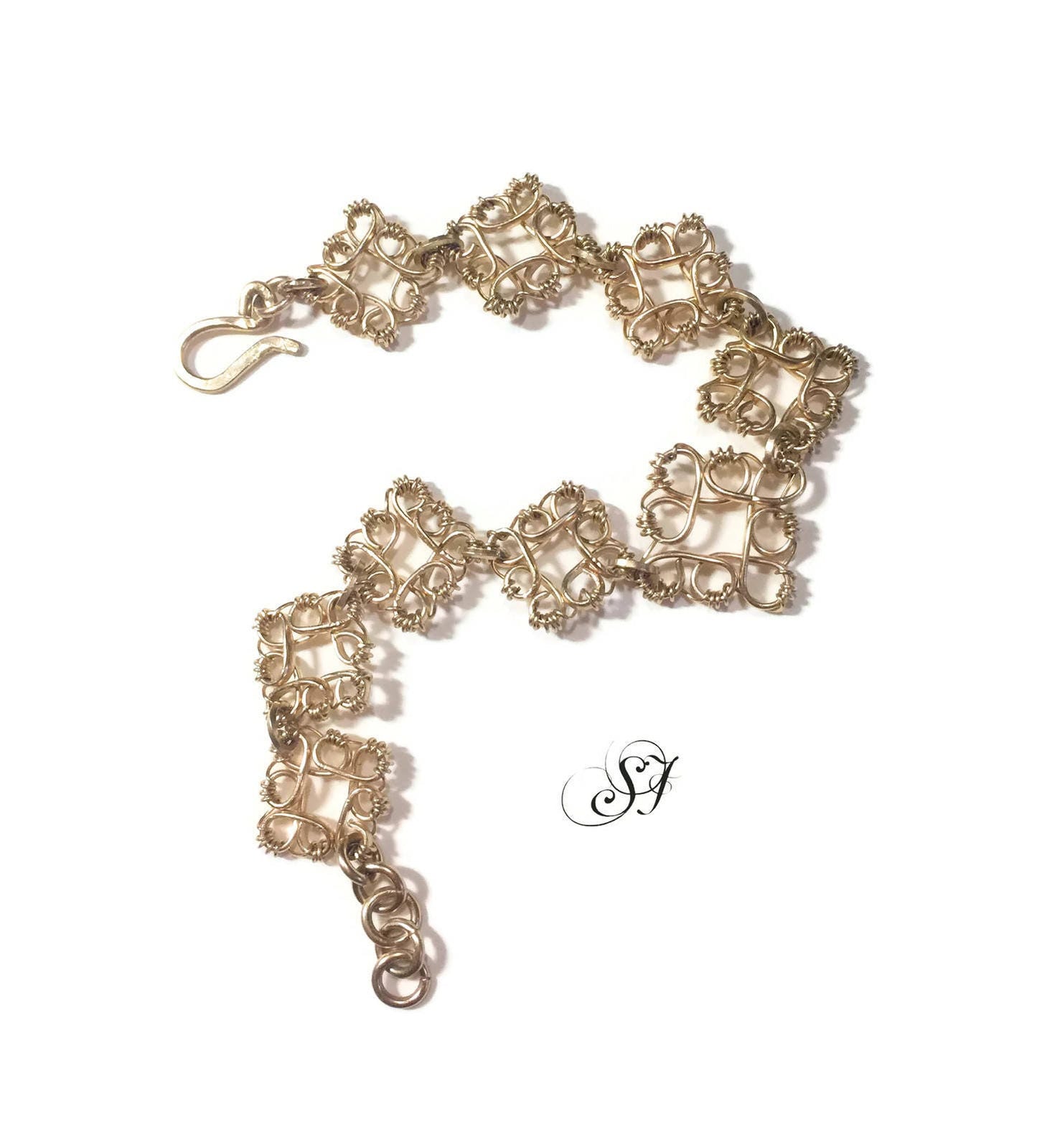 14kt Gold Filigree Flower link bracelet