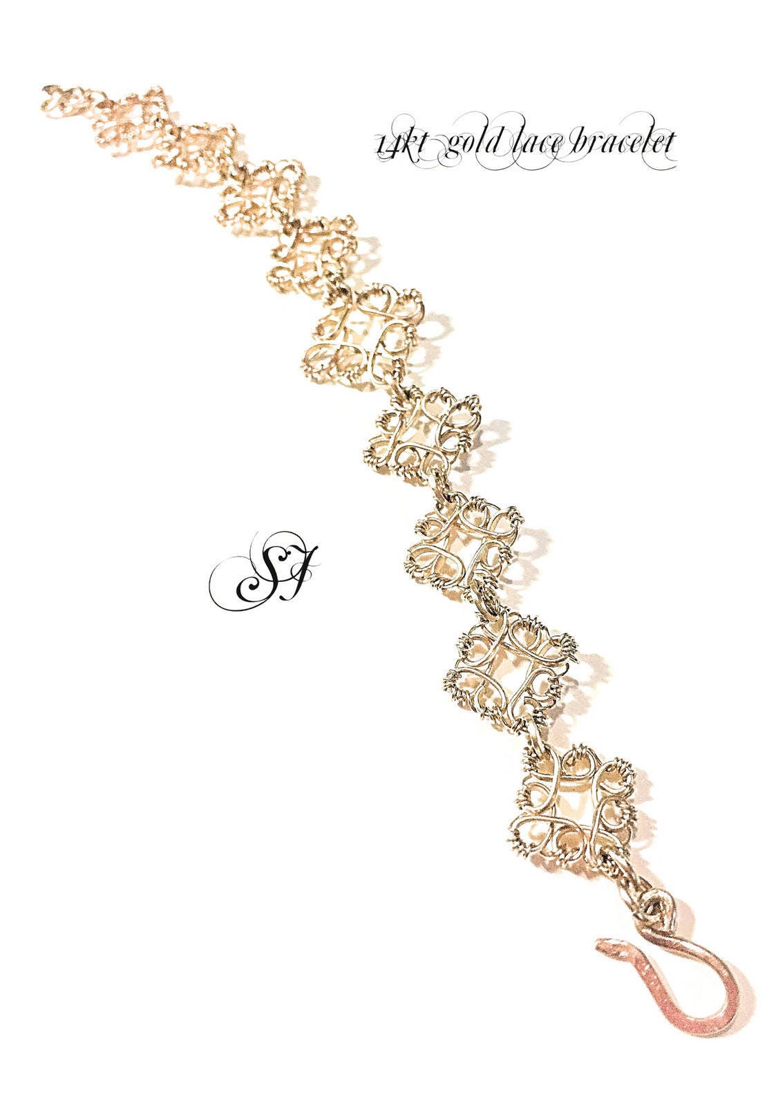 14kt Gold Filigree Flower link bracelet