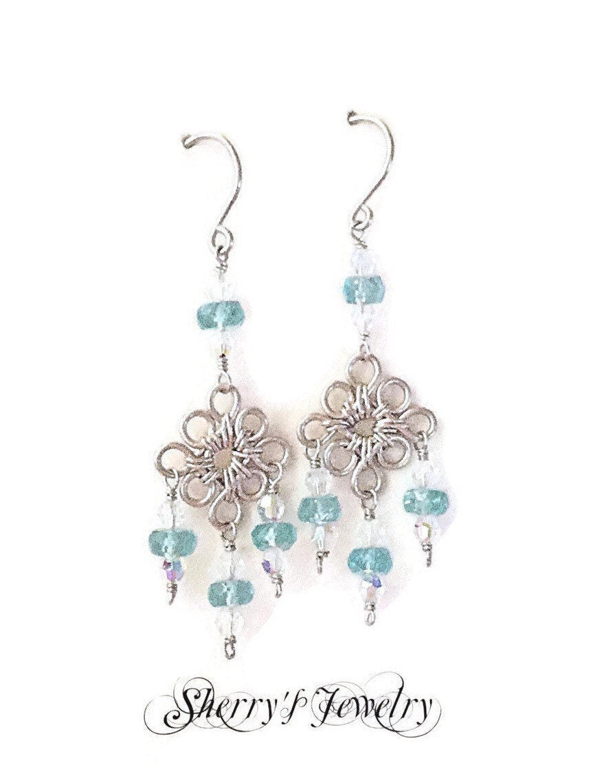Silver Apatite Chandelier Earrings