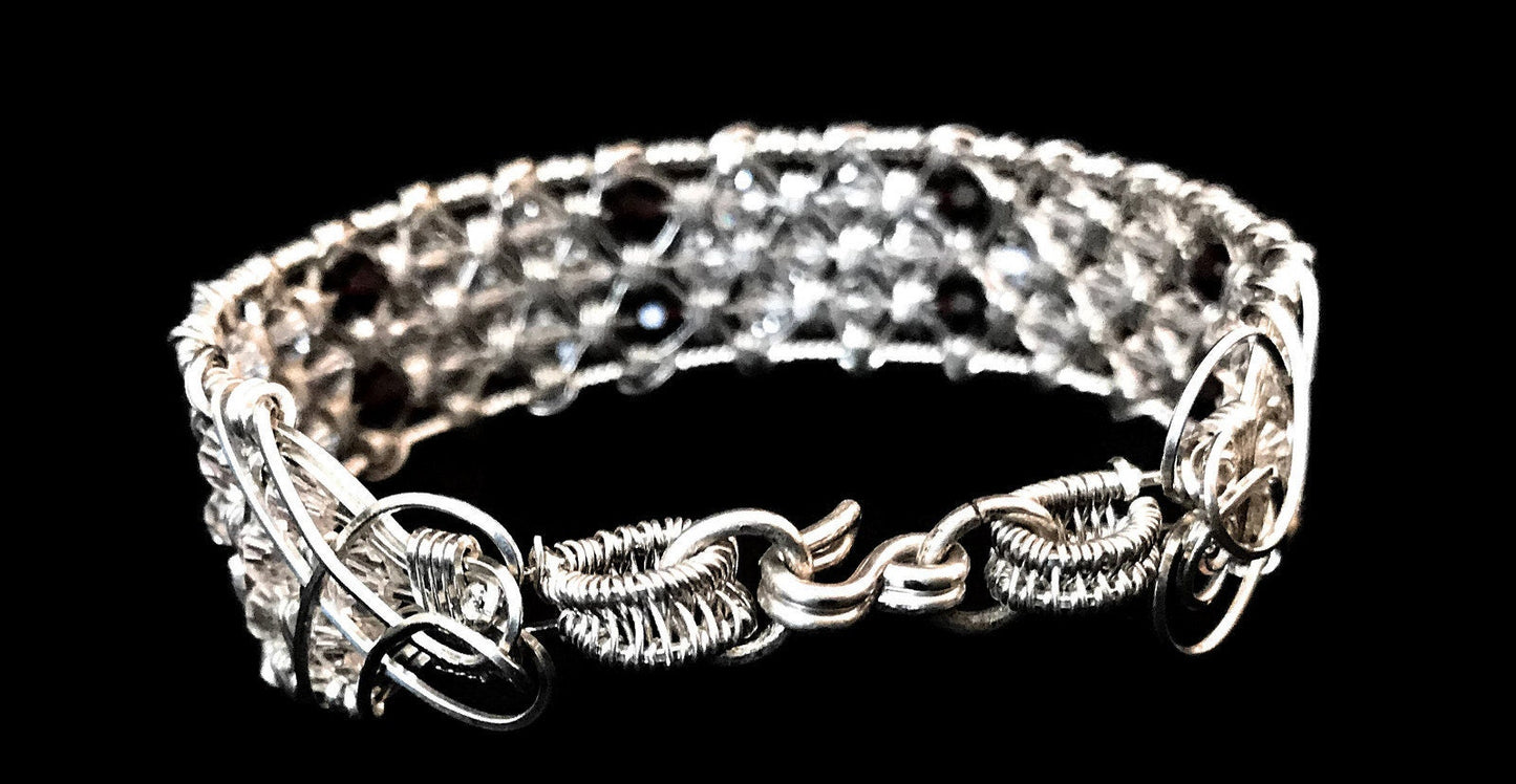 Silver Garnet crystal bangle