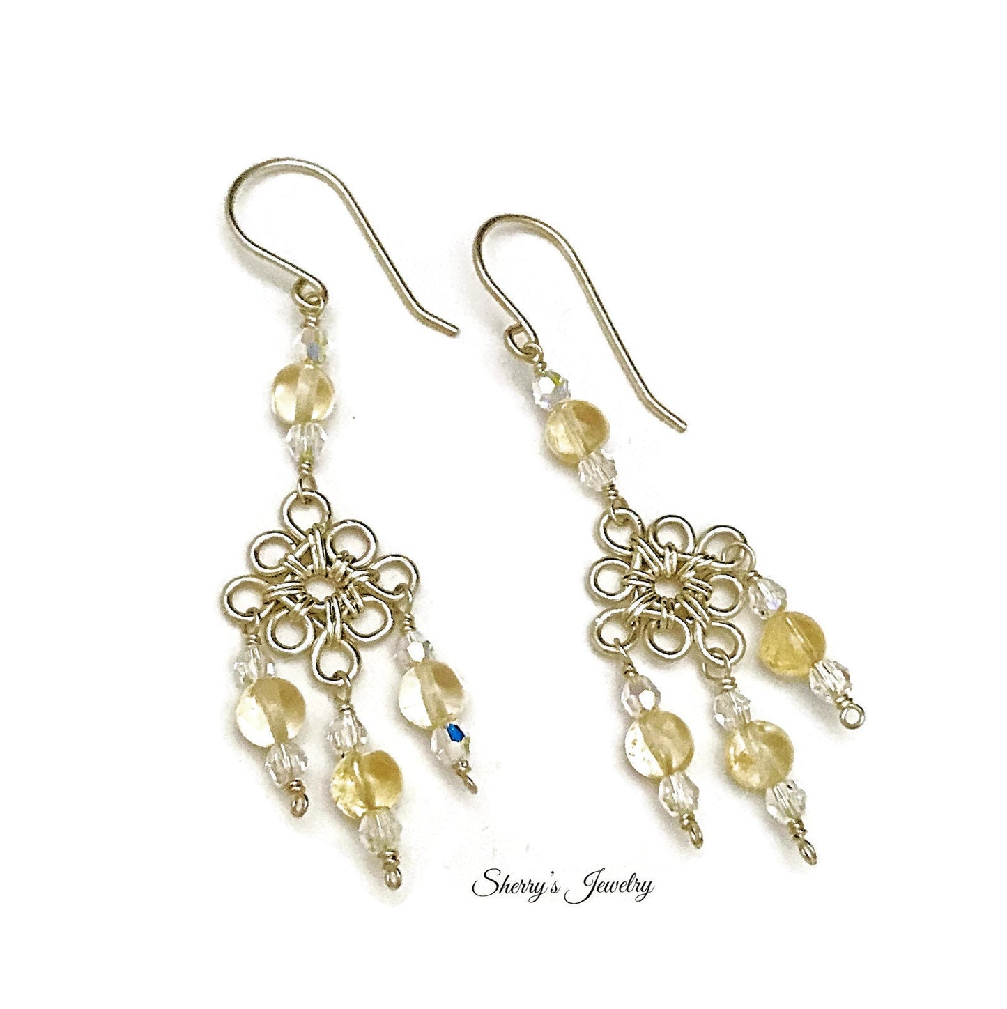 Silver Citrine Chandelier Earrings