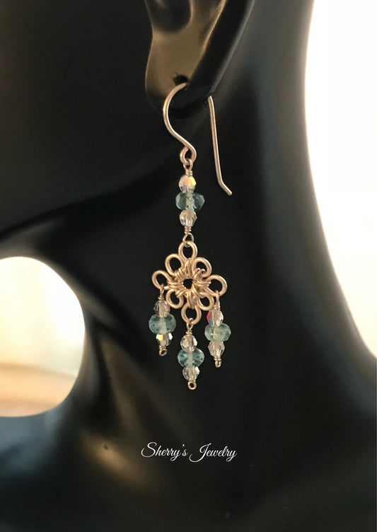 Silver Apatite Chandelier Earrings