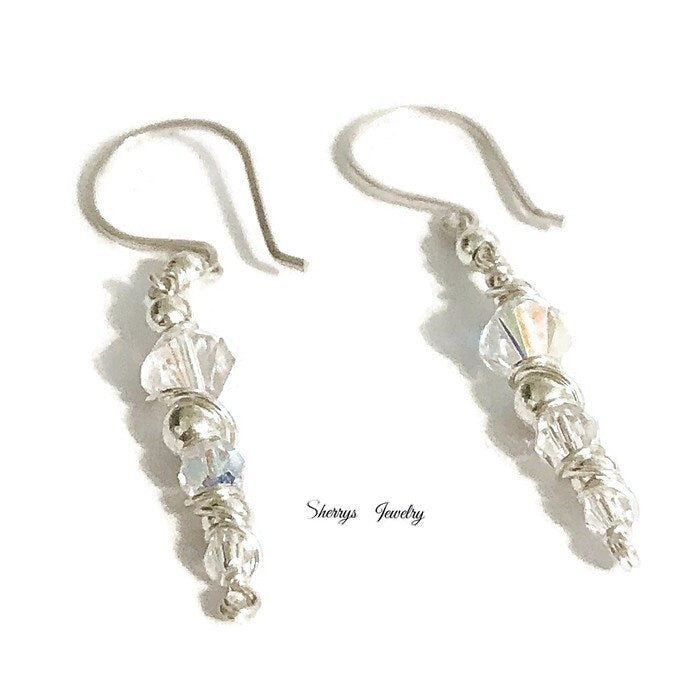 Silver Aurora borealis crystal earrings