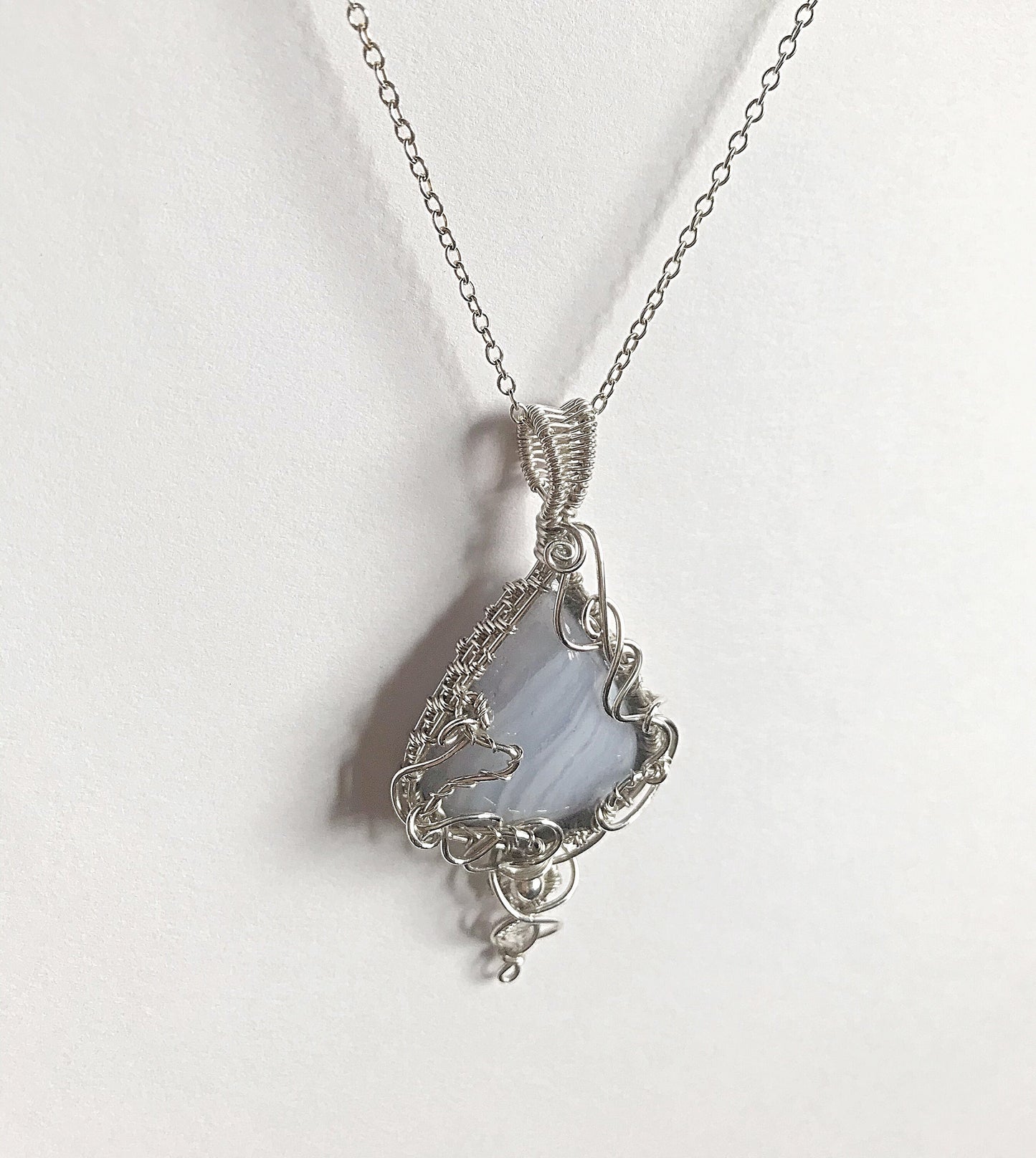 Silver blue lace agate Matinee necklace