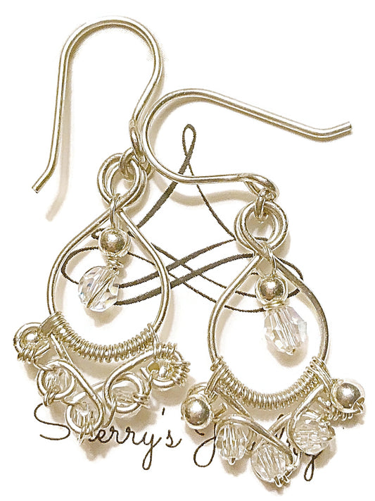 Silver Aurora Borealis crystal Chandelier earrings