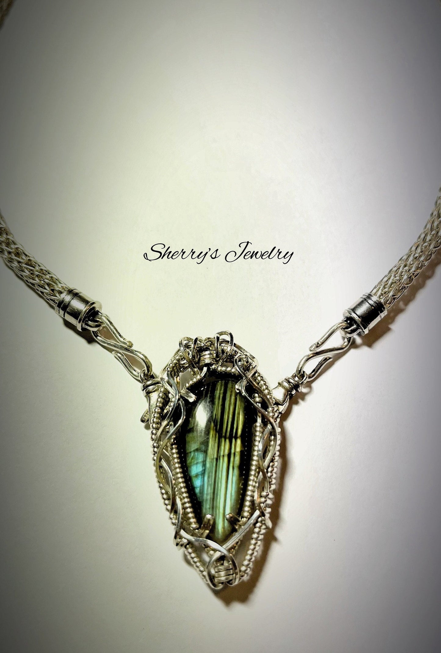 Silver Labradorite Viking knit necklace