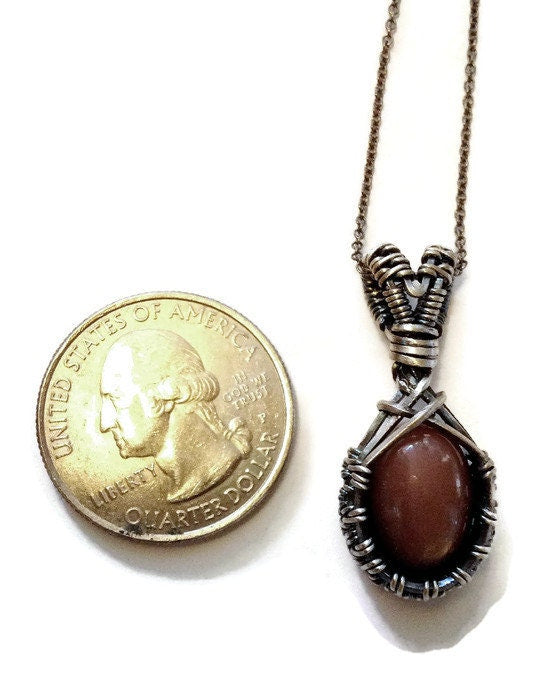 Silver Red moonstone gemstone necklace