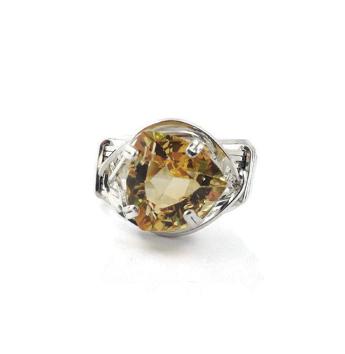 Silver Trillion Citrine solitaire ring