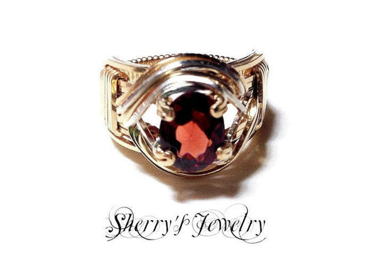 14kt Gold Silver Garnet Ring