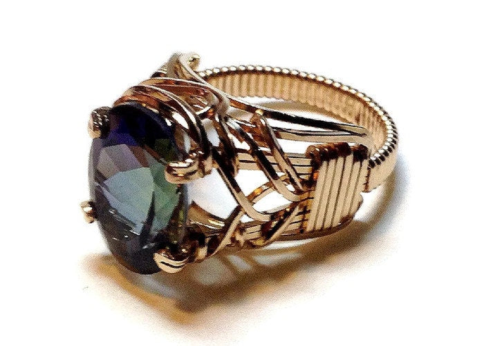 14kt Gold Mystic blue topaz ring