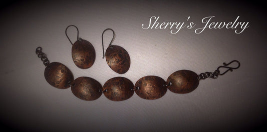 Copper Boho bracelet and earring set