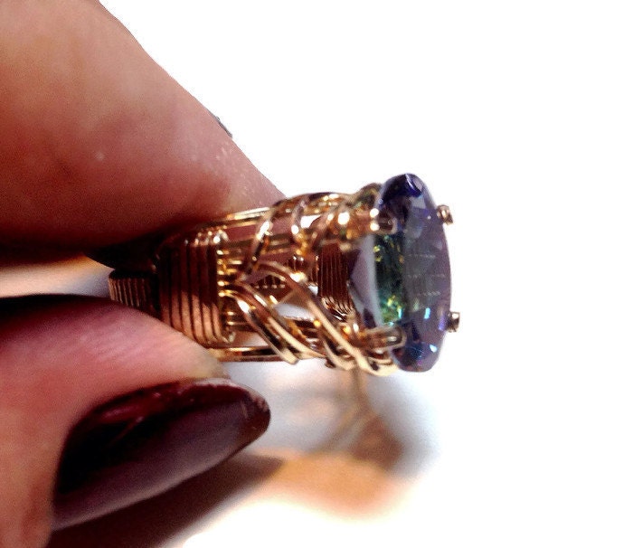 14kt Gold Mystic blue topaz ring