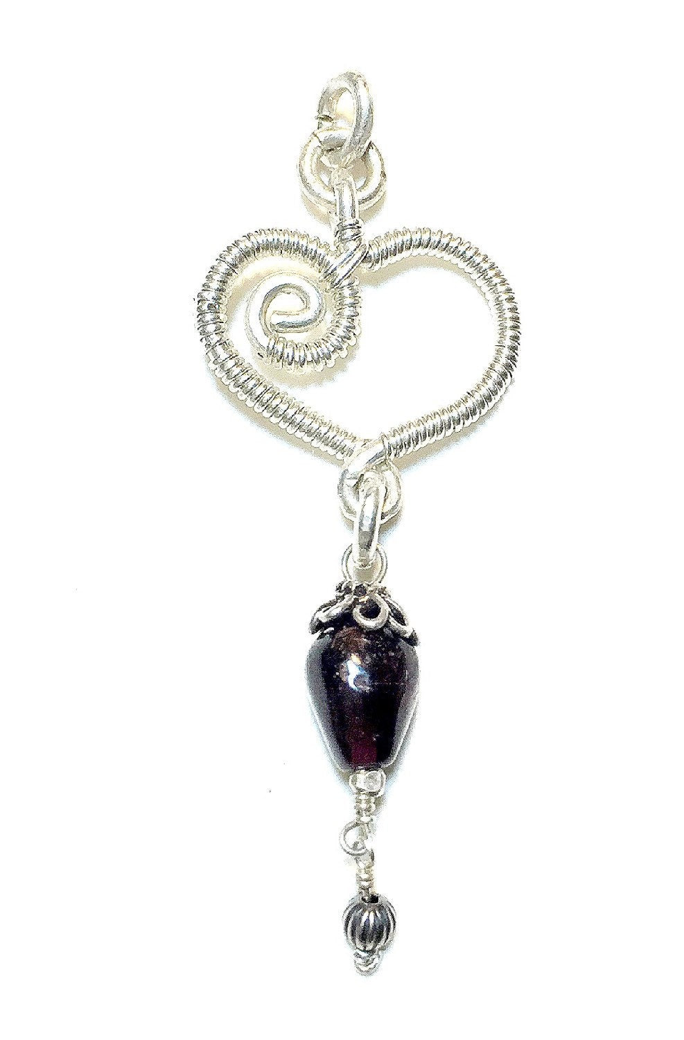 Sterling Silver Garnet Heart gemstone heart drop pendant