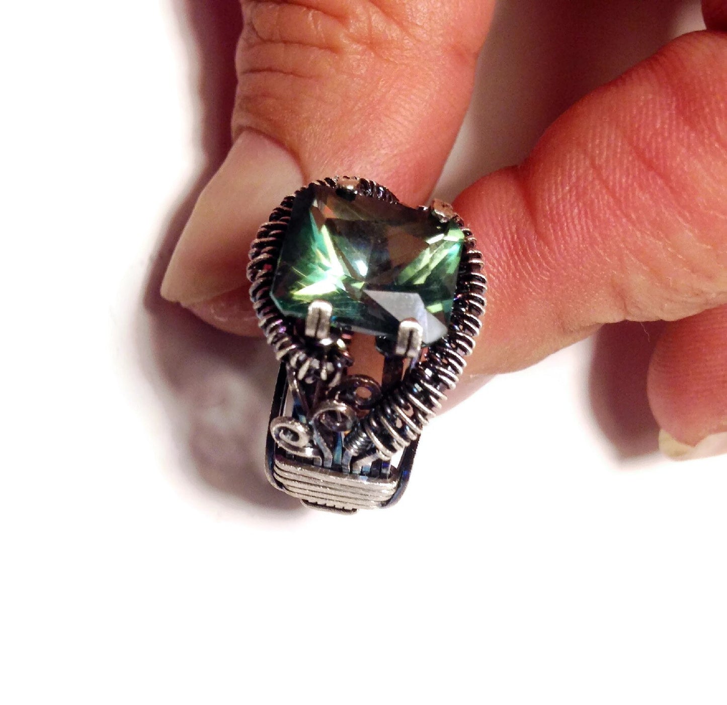 Silver Emerald Cut Green Topaz ring