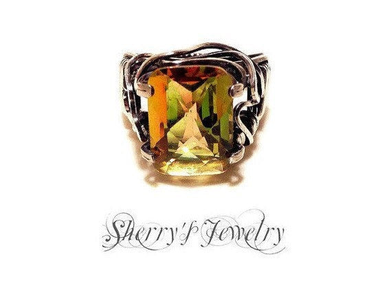 Silver Mango mystic topaz ring