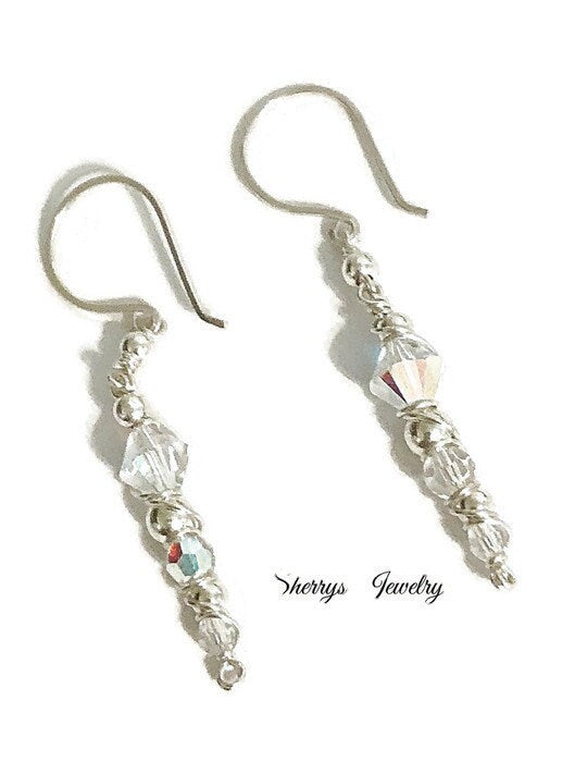 Silver Aurora borealis crystal earrings